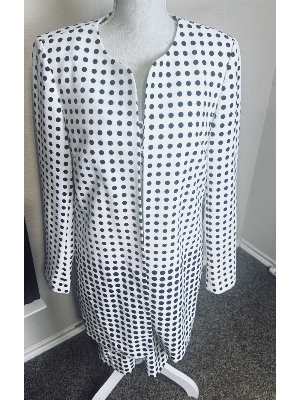 Karl Lagerfeld Womens Suit Dress W/ Jacket Black White Polka Dot Sz L/12 Career